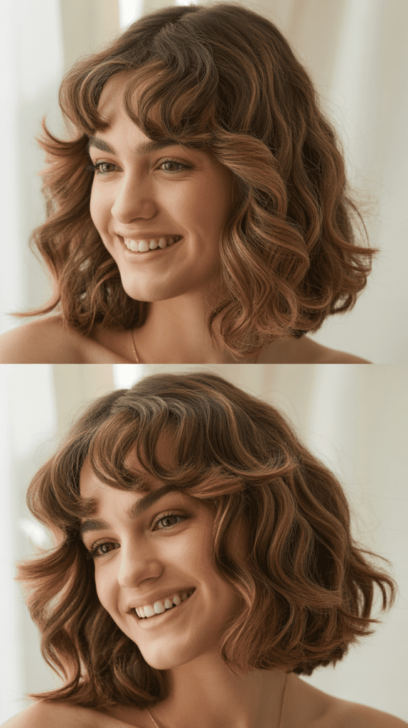 Wavy Long Bob With Soft Curtain Bangs