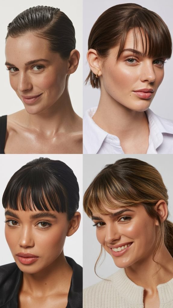Slicked-Back Style with Forward Bangs