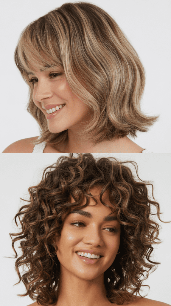 Graduated Lob With Vanilla Balayage and Fringed Bangs