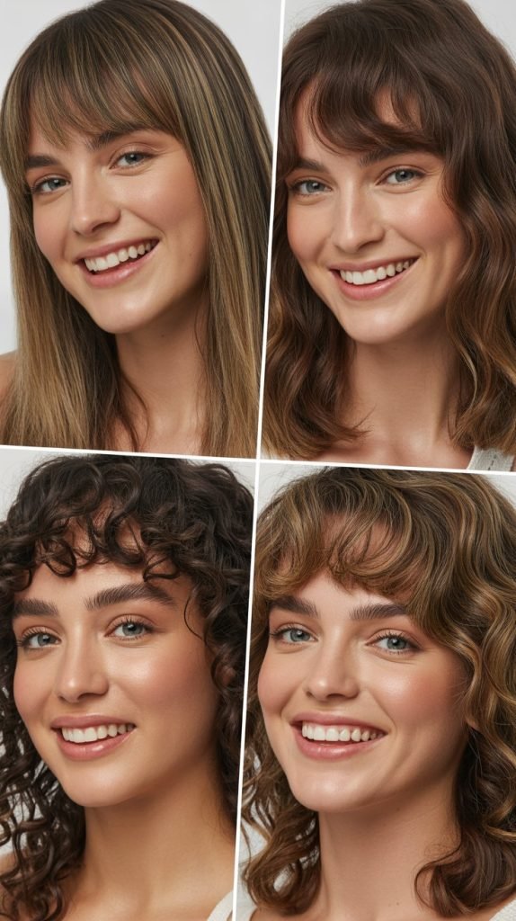 Medium Hair With Wispy Bangs For Different Hair Textures