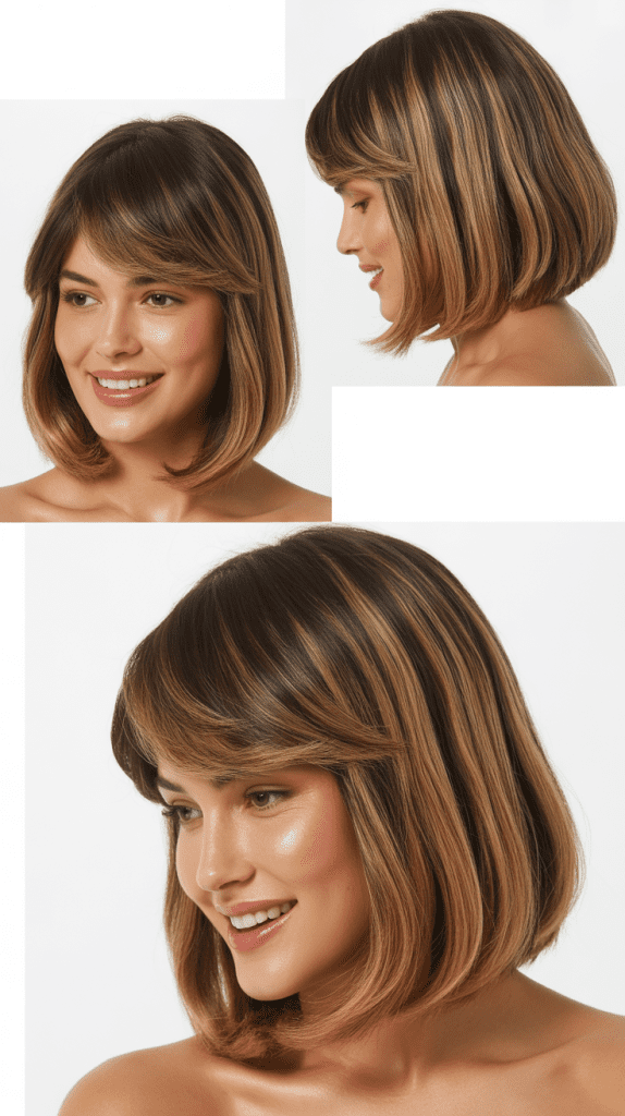 Sleek Lob With Ombre Balayage and Baby Bangs