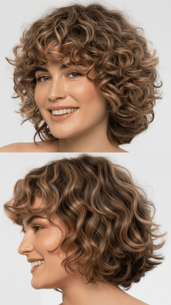 Curly Bangs With Layered Bob for Natural Texture