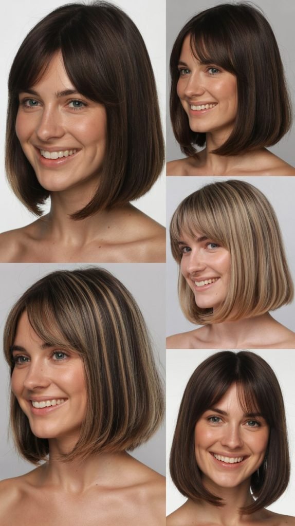  Long Bob with Middle-Parted Curtain Bangs
