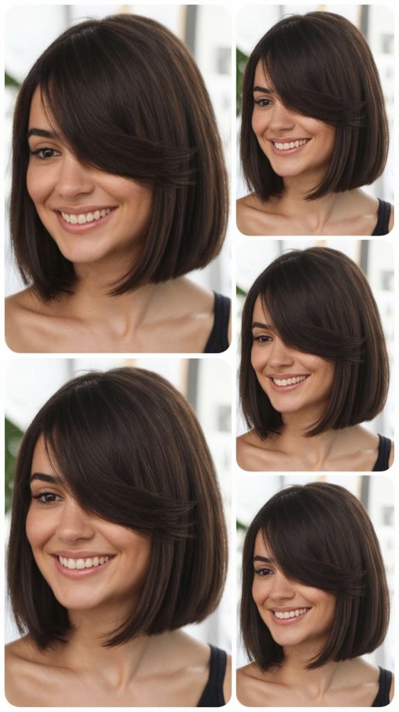  Sleek Straight Lob With Side-Swept Curtain Bangs