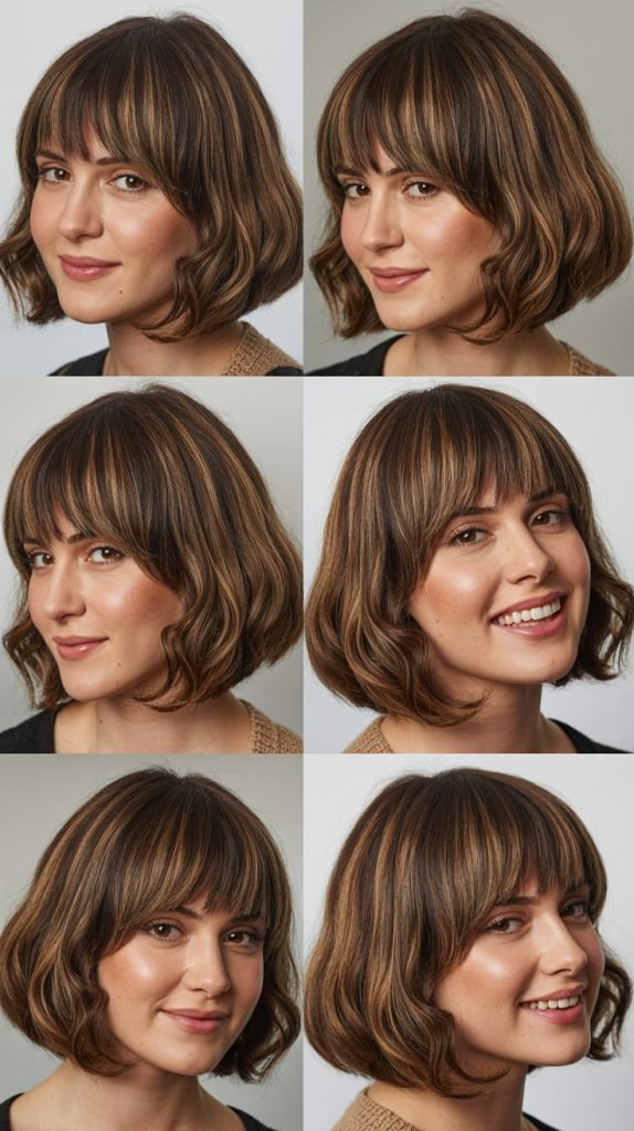  Rounded Bob With Feathered Curtain Bangs