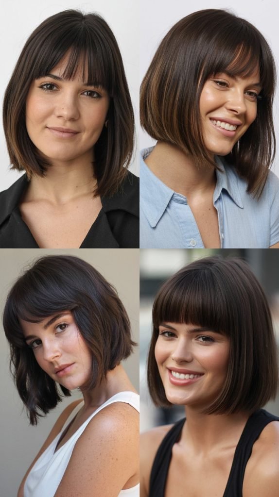Angled Long Bob with Blunt Bangs