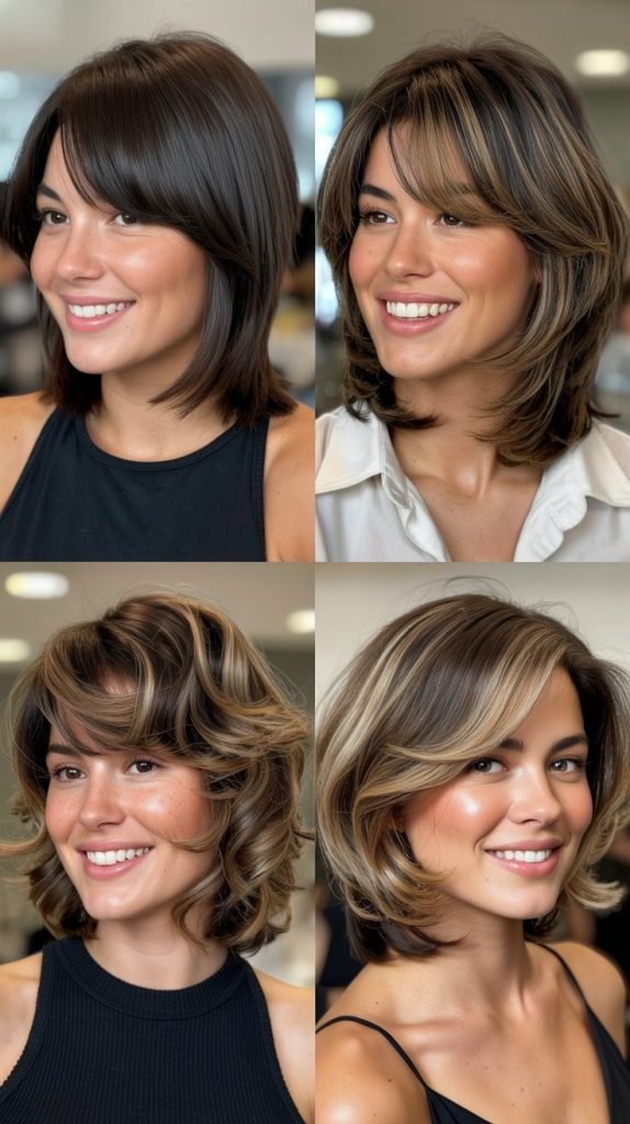  Sleek Medium Cut with Polished Side Bangs