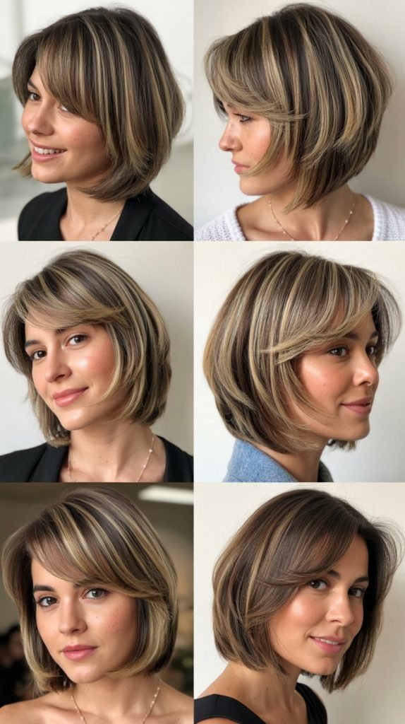 Long Bob With Side Bangs And Highlights