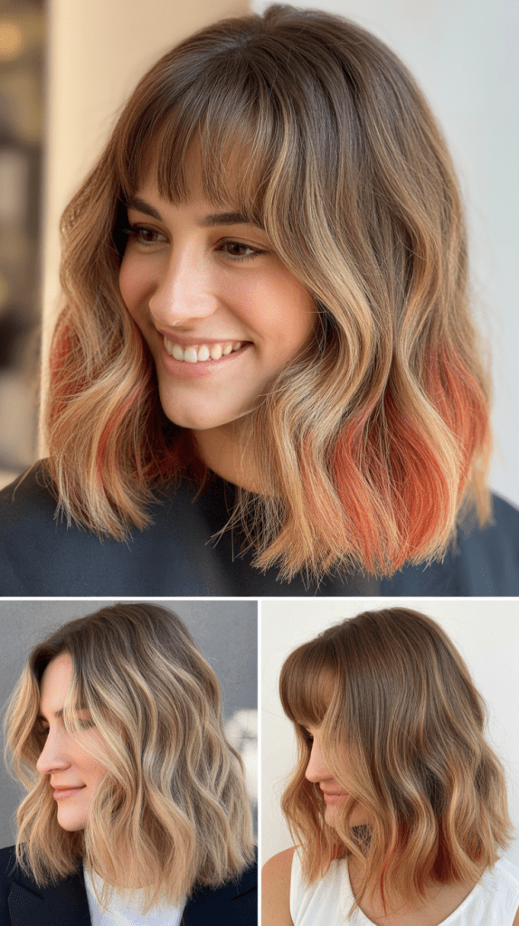 Natural Lob With Sunset Balayage and Graduated Bangs