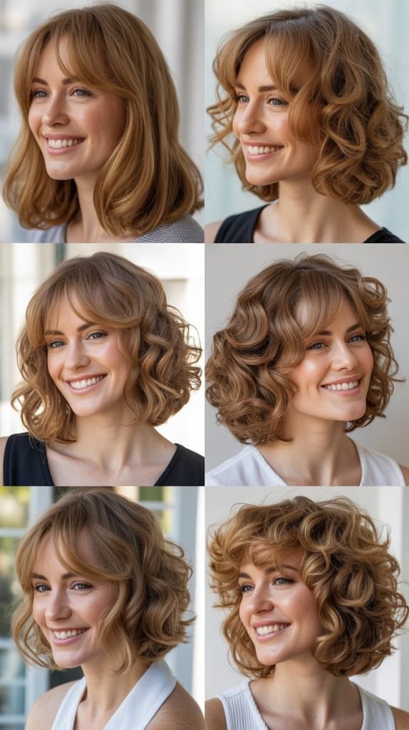 Long Bob with Side Bangs and Soft Curls