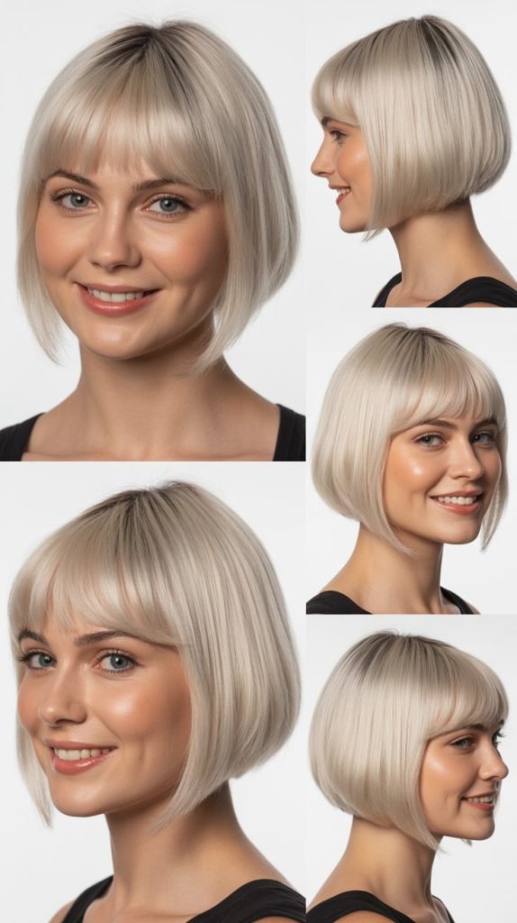 Silver Blonde Bob with Blunt Micro Bangs