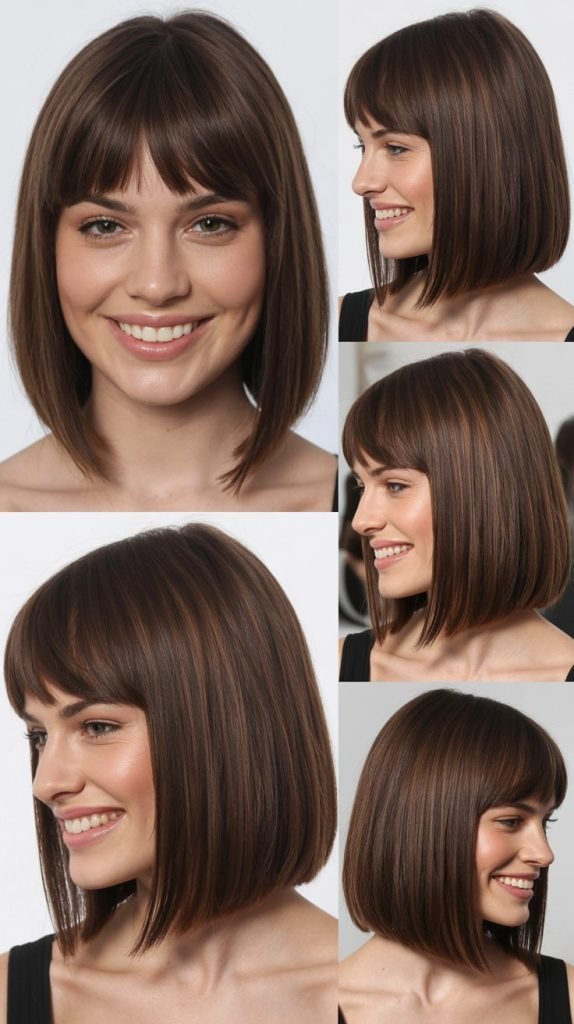 Straight Long Bob with Bottleneck Bangs