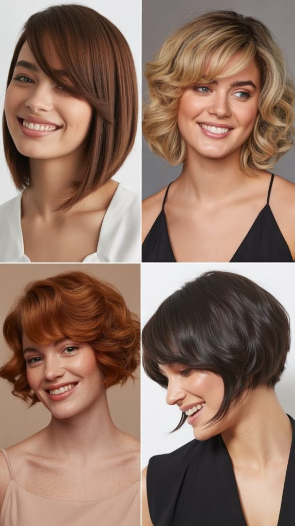 Wavy Inverted Bob With Feathered Curtain Bangs