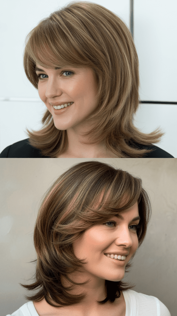 Sculpted Layers With Defined Side Part Bangs