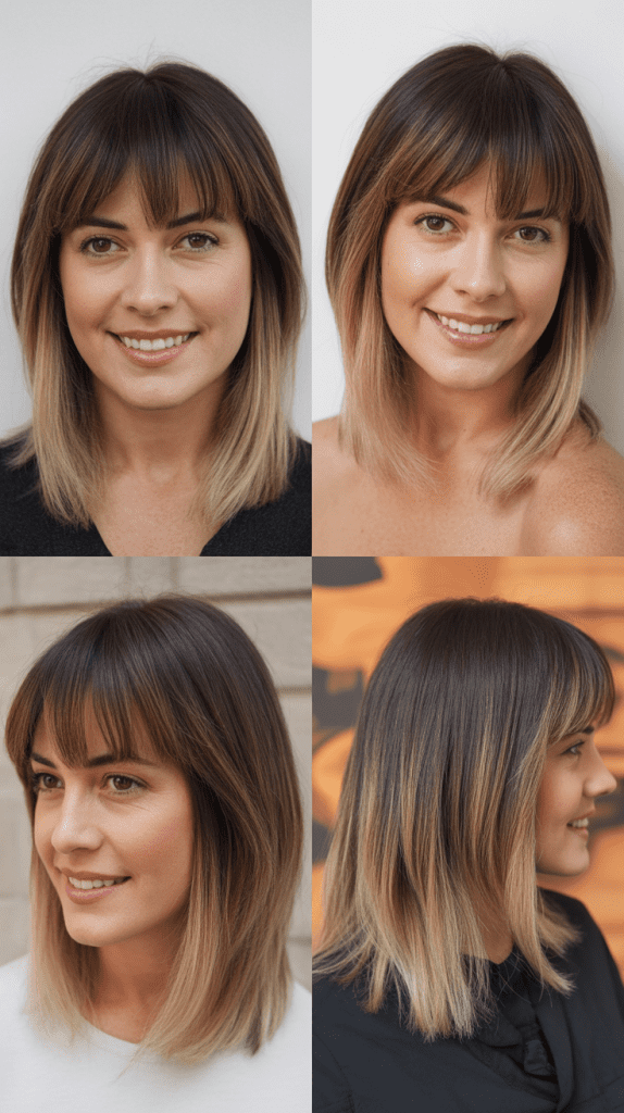 Modern Lob With Smokey Balayage and Geometric Bangs