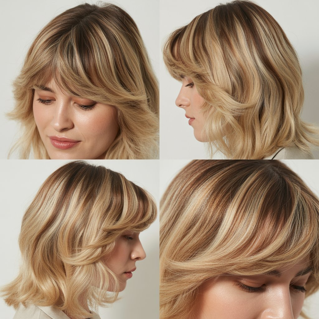 Textured Bangs with Creamy Blonde Balayage