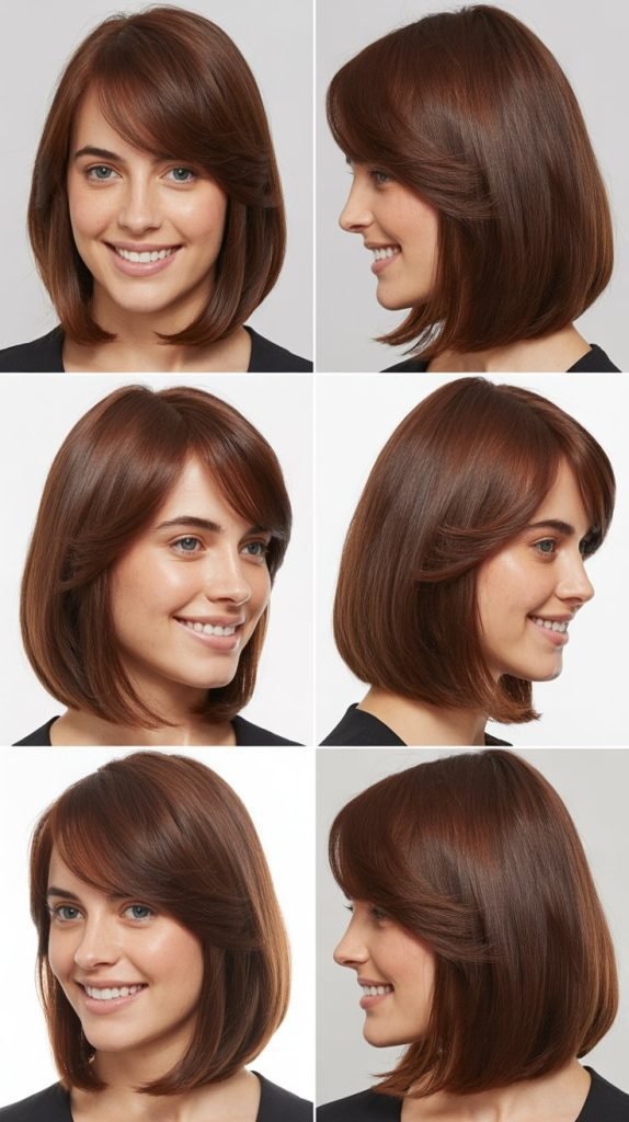 Angled Long Bob with Deep Side Part Bangs