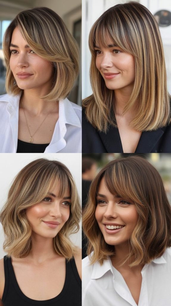 Long Bob with Side Bangs and Dimensional Color