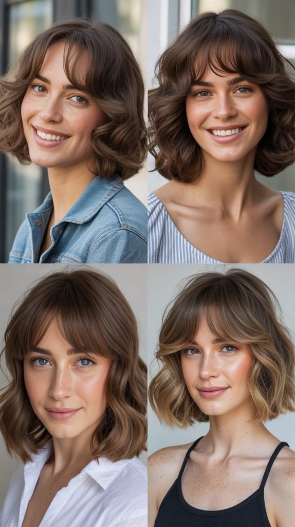 Classic Wavy Long Bob With Curtain Bangs