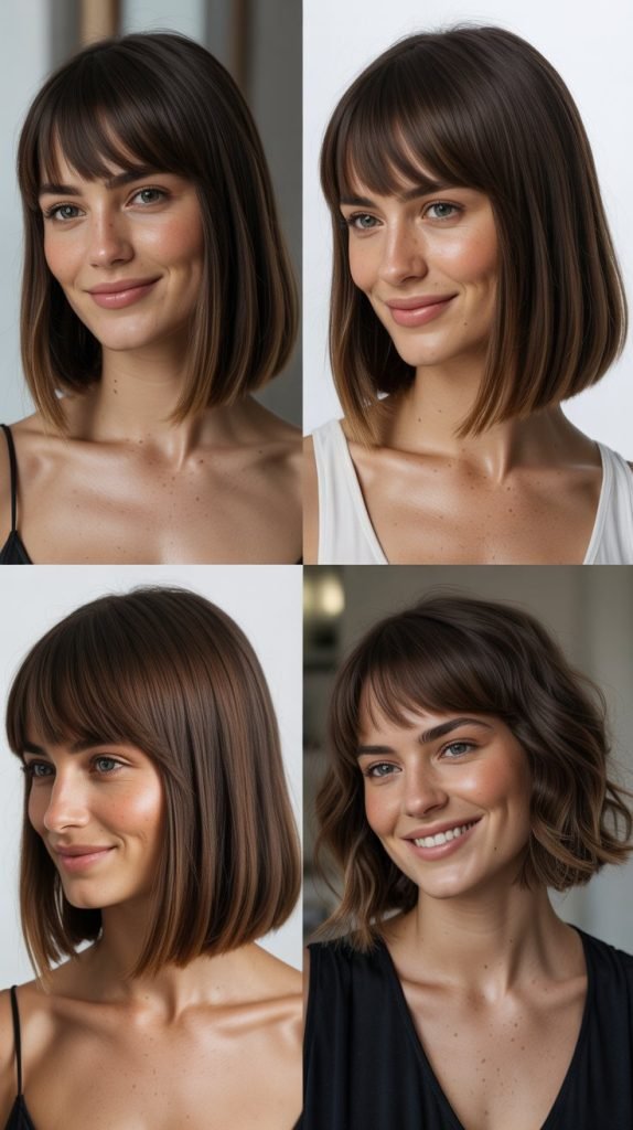 Blunt Long Bob With Brow-Skimming Bangs