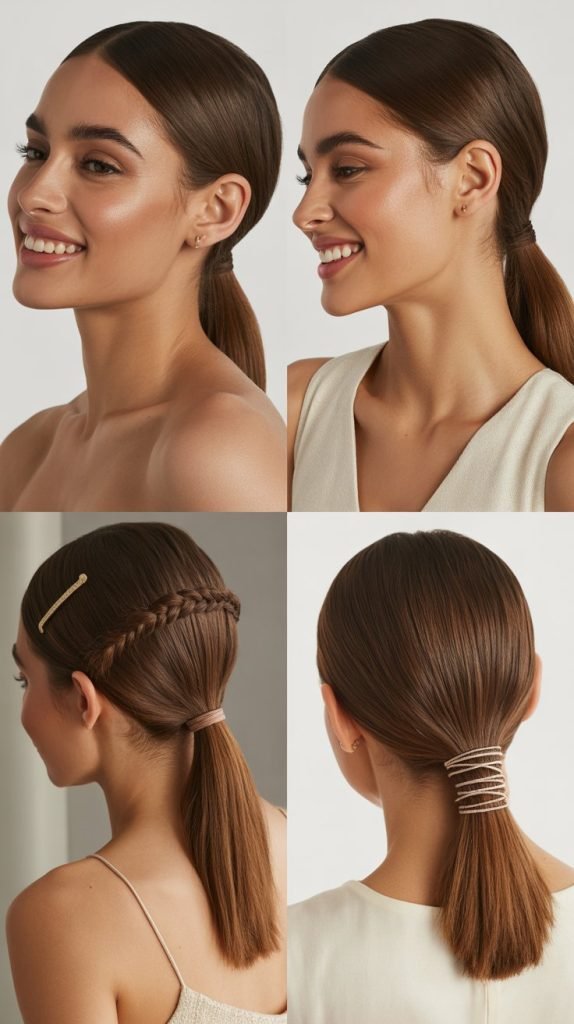 Sleek Low Ponytail with Wrapped Detail