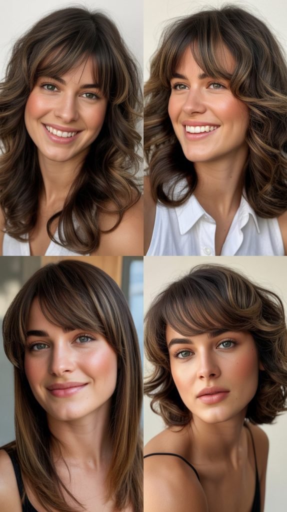 Thick Side-Swept Bangs with Voluminous Layers