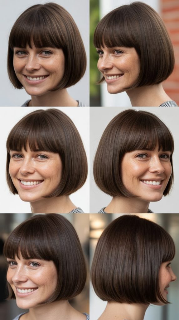  Sleek Bob With Brow-Skimming Bangs