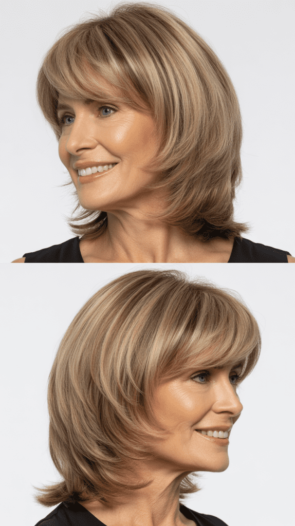 Graduated Layers with Long Curtain Bangs