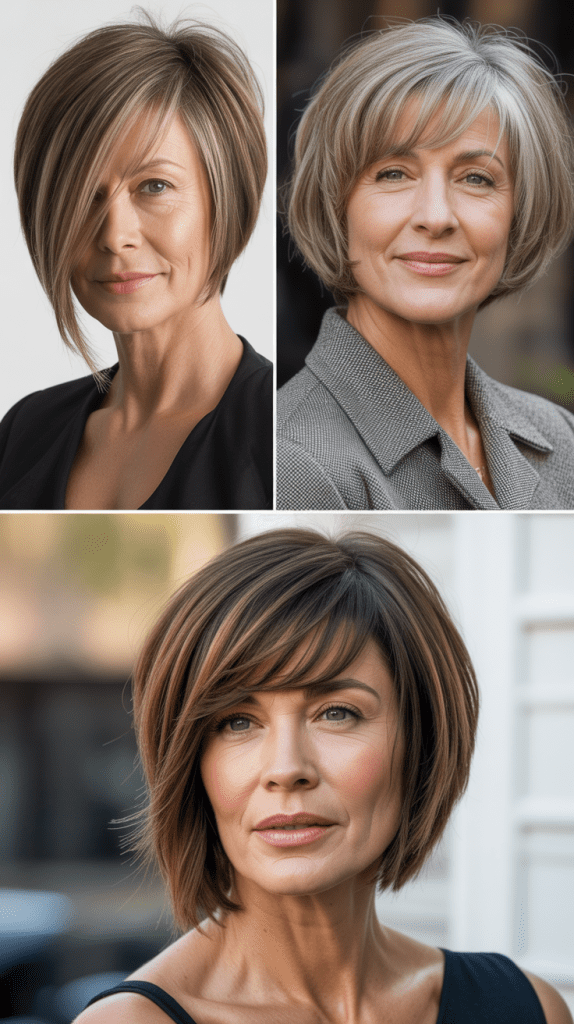 Asymmetrical Layered Bob with Diagonal Bangs