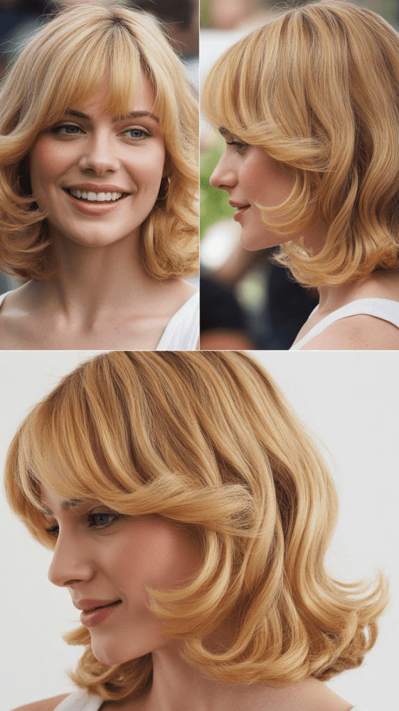 Classic Curtain Bangs with Golden Blonde Waves