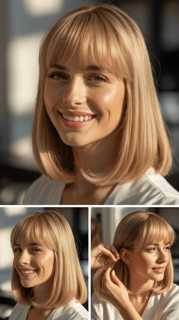 Full Fringe with Butter Blonde Straight Style