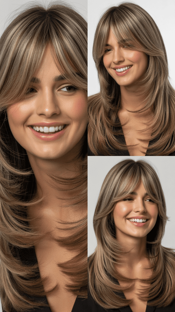 Long Layers With Thick Curtain Bangs