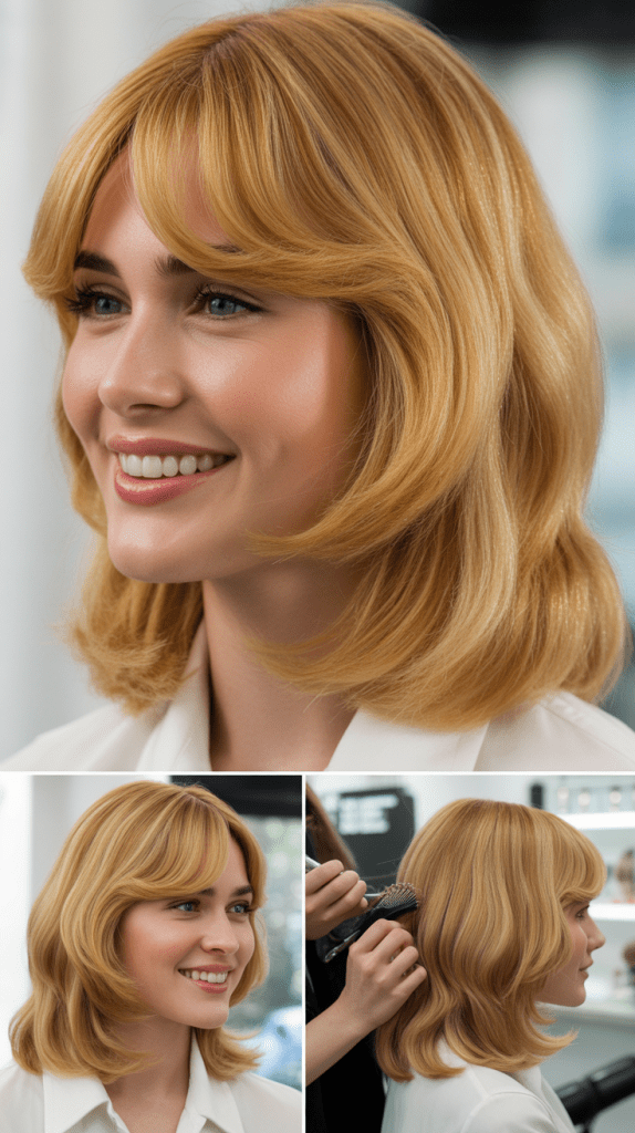 Classic Golden Blonde with Soft Curtain Bangs