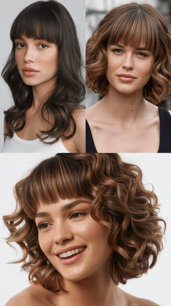 Straight-Across Bangs With Loose Curl Waves