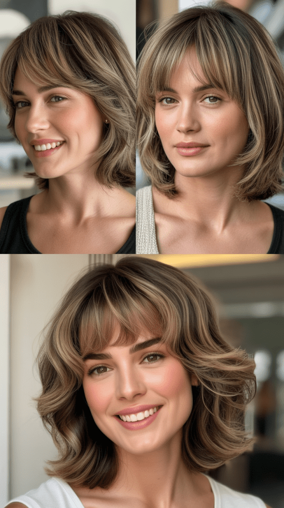 Wispy Bangs with Textured Medium Cut