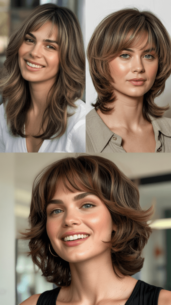 Shag With Long Layers and Brow-Length Bangs