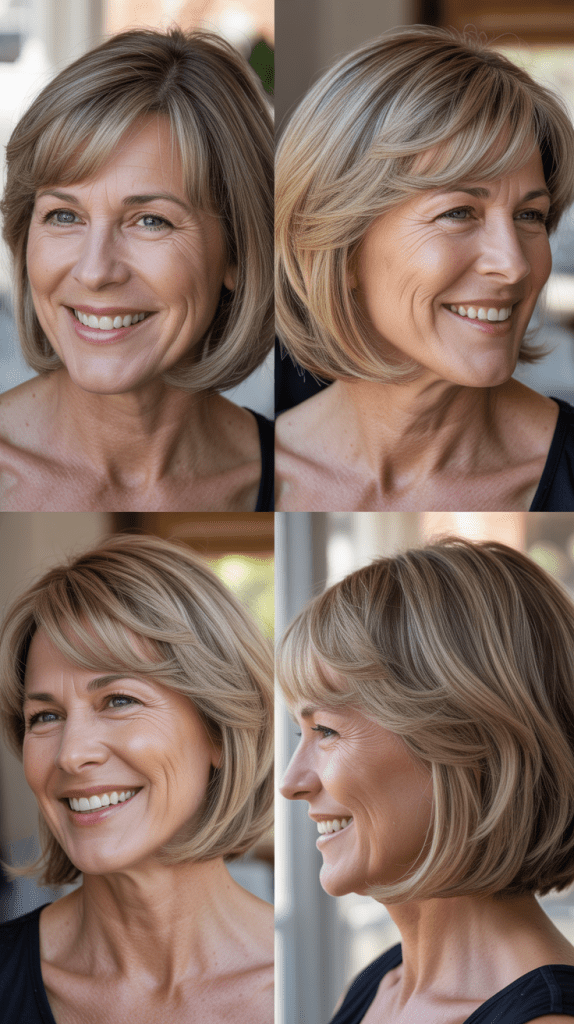 Shoulder-Grazing Layered Bob with Curtain Bangs