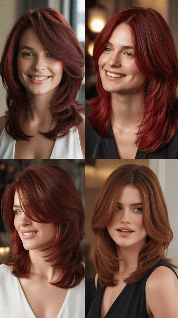Layered Hair With Red Velvet Color