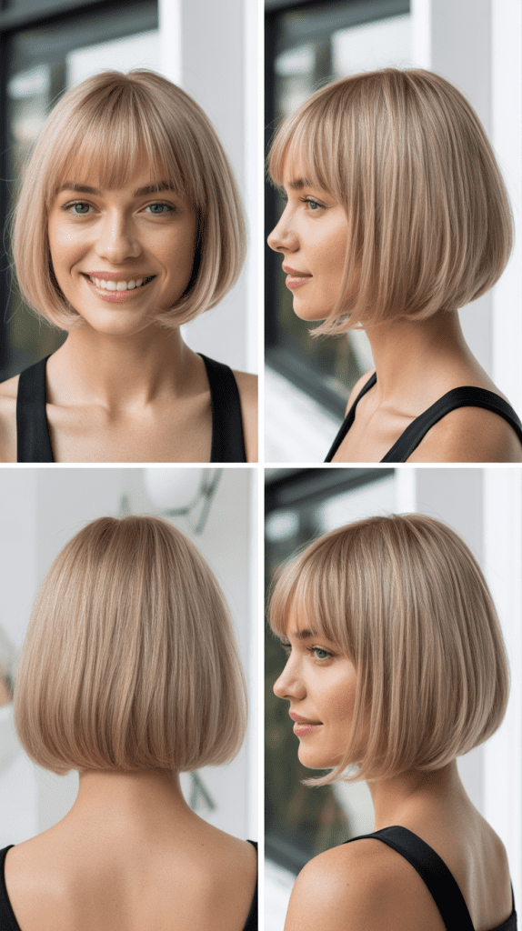 Blunt Fringe with Nude Blonde Sleek Bob