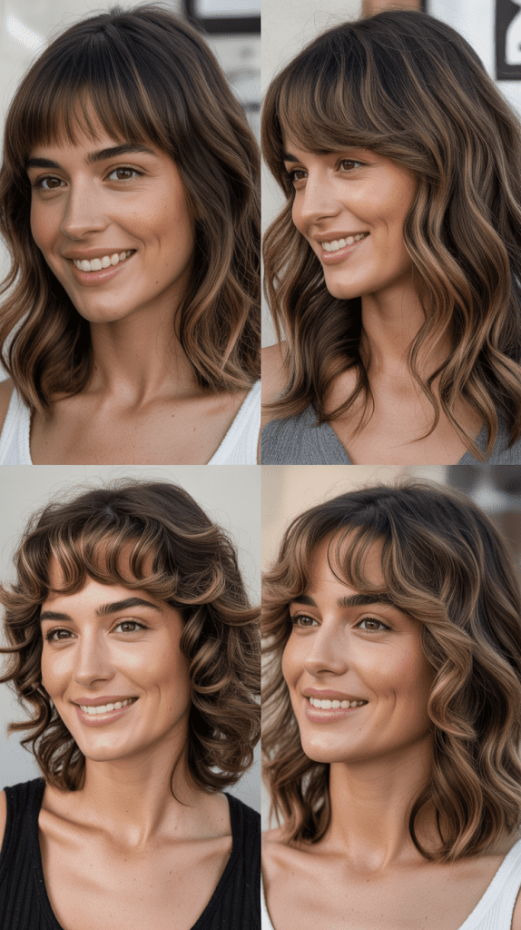 Full Bangs with Medium Wavy Texture