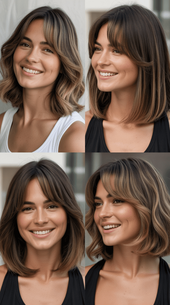Rounded Lob With Curtain Bangs