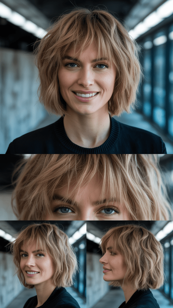 Choppy Micro Bangs with Sandy Blonde Textured Bob