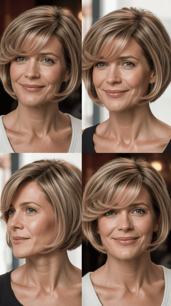 Rounded Layered Bob with Swooped Side Bangs