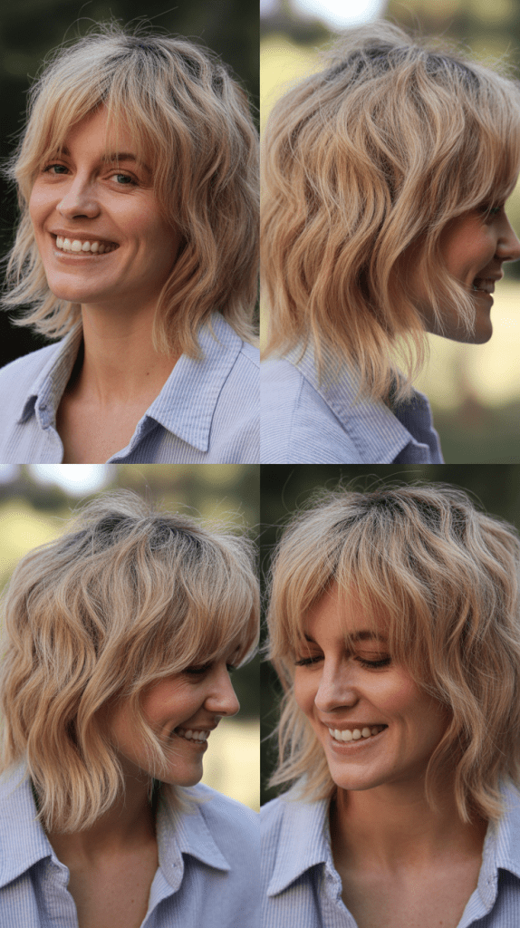 Shaggy Bangs with Beige Blonde Tousled Layers