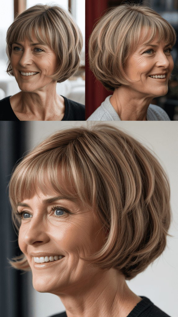 Rounded Layered Bob with Baby Bangs