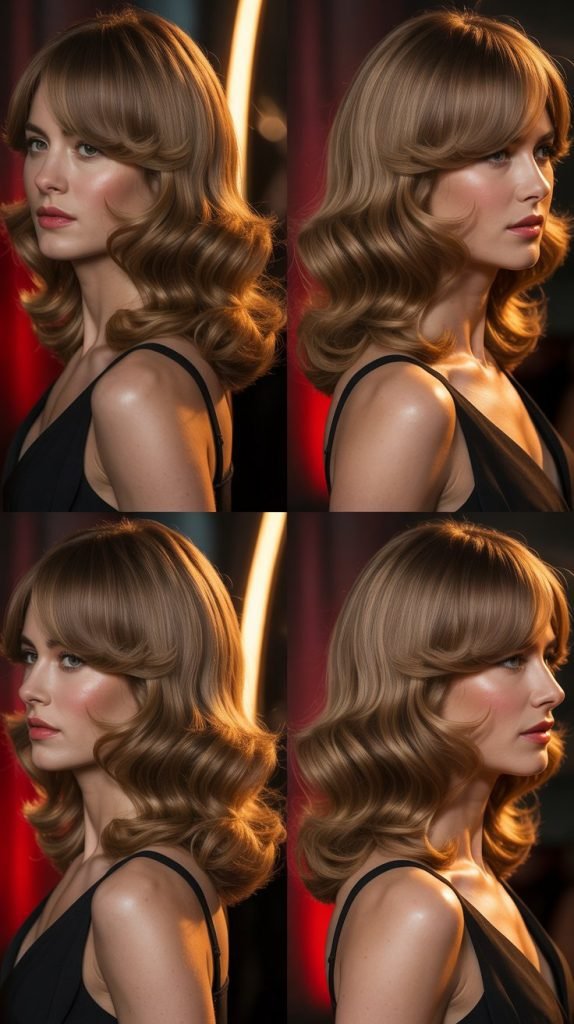 Glamorous Waves with Voluminous Curtain Bangs