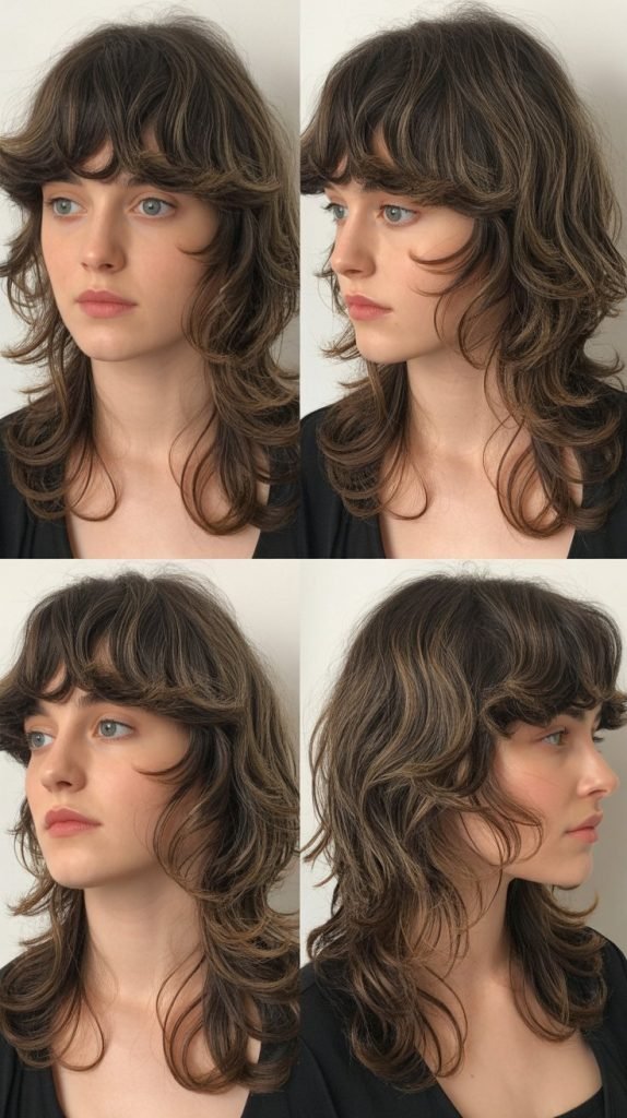 Undone Waves with Textured Curtain Bangs
