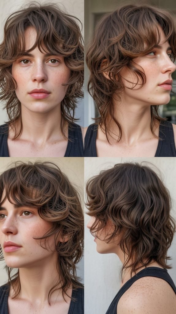 Tousled Midi Cut with Grown-Out Curtain Bangs