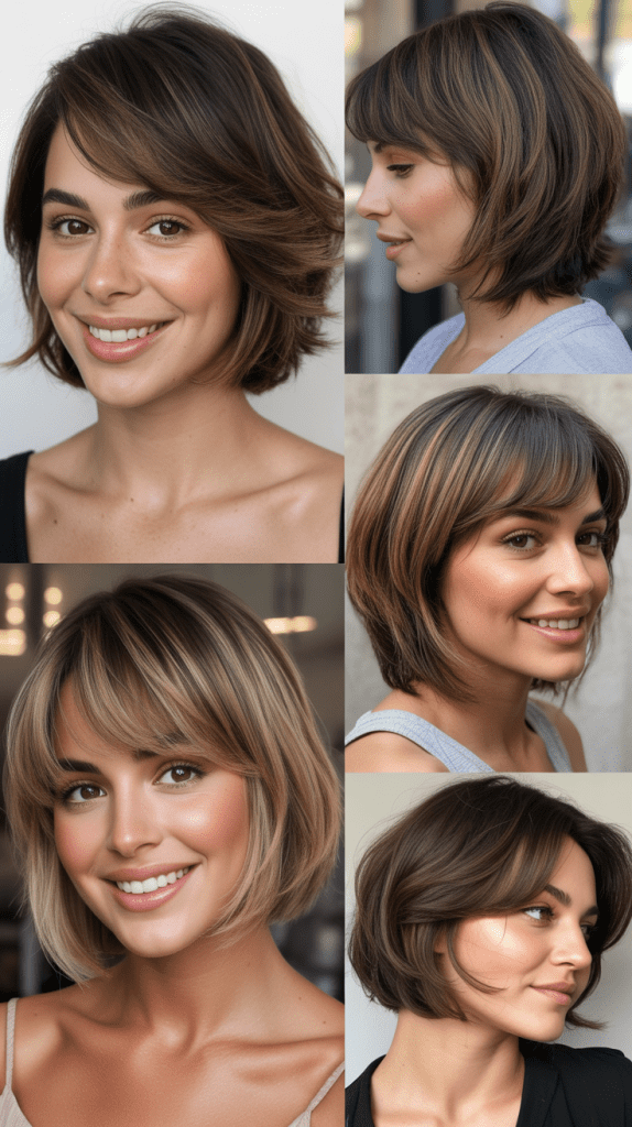 Full Curtain Bangs with Medium Layered Bob