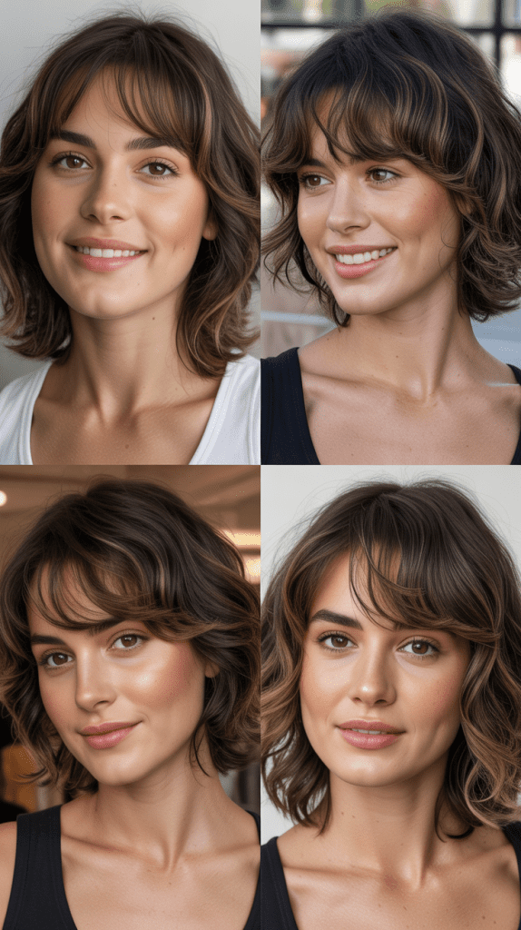 Piecey Curtain Bangs with Medium Layered Cut